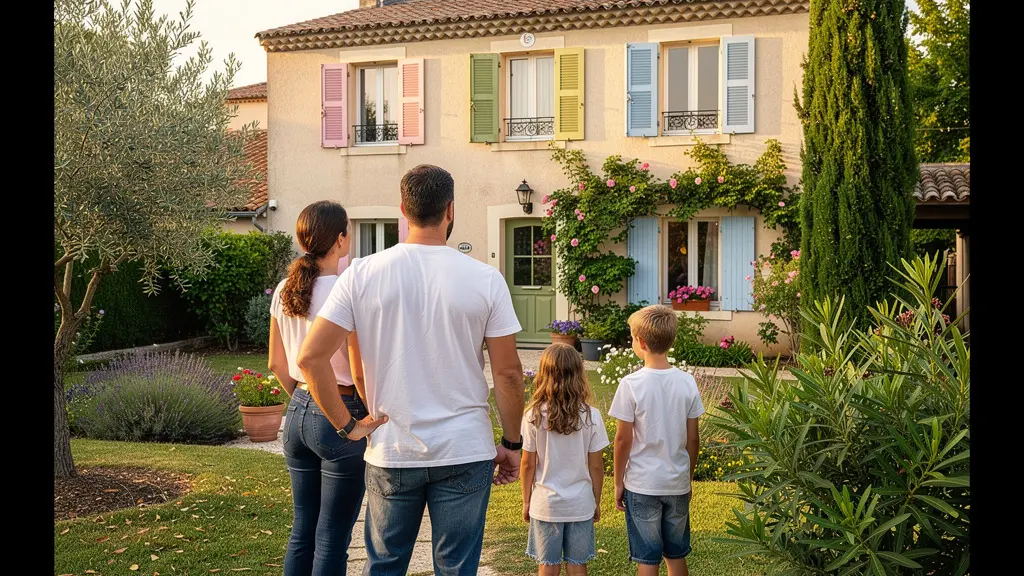 Famille découvrant une maison avec jardin à louer dans un quartier résidentiel de Carcassonne