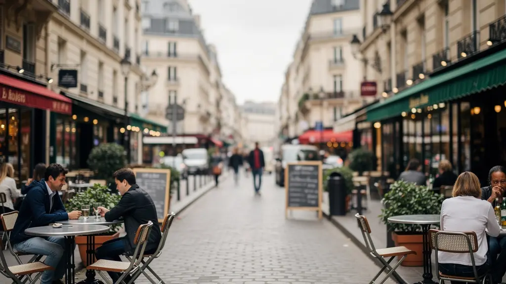 Rue Montorgueil dans le 2e arrondissement avec ses commerces et terrasses animées