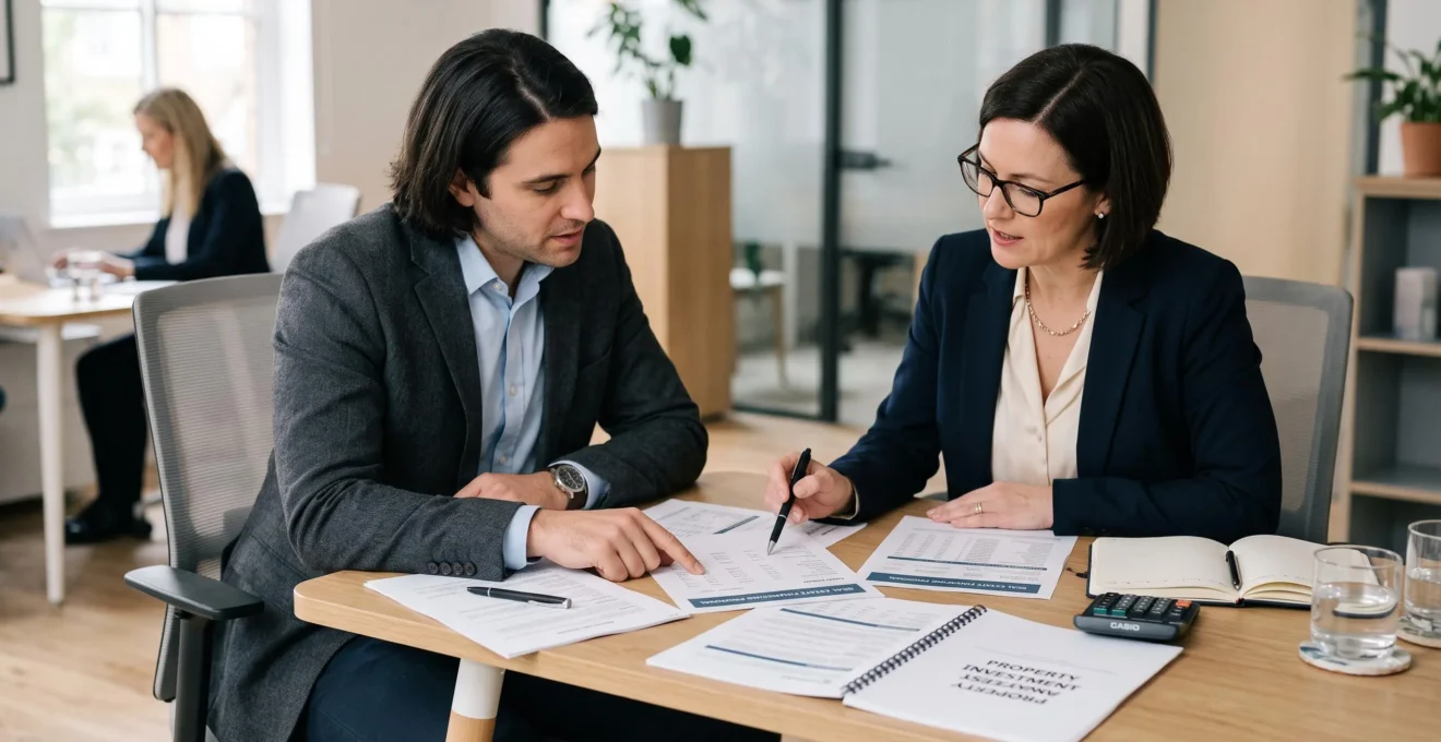 Entrepreneur rencontrant un conseiller financier pour discuter du financement d'un investissement immobilier via SASU