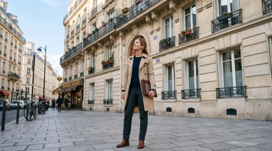 Entrepreneur évaluant un immeuble résidentiel pour un investissement immobilier via sa SASU dans un quartier urbain français
